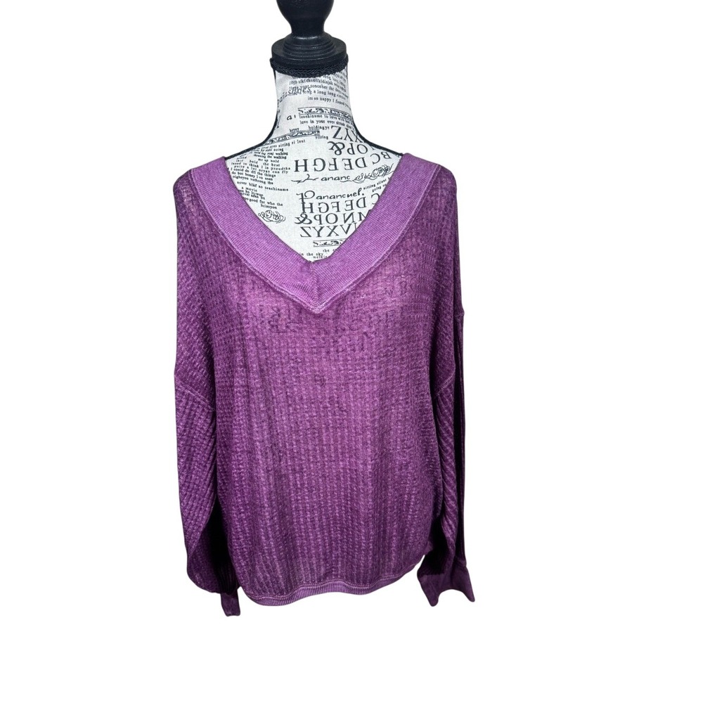 We The Free Deep V-Neck Waffle Knit Sweater - Plum